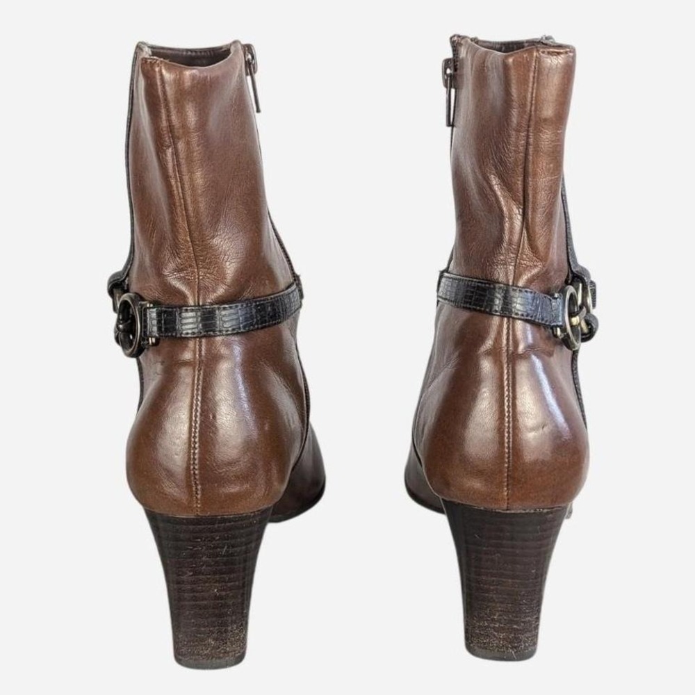 Vintage 90s Liz Claiborne Cecil Horsebit Harness Heel Ankle Boot Brown 6.5 - Picture 6 of 9